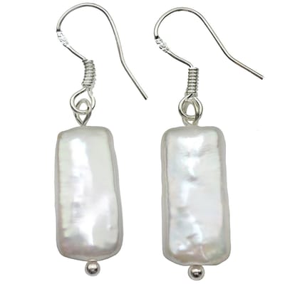 Zoetwater parel oorbellen Pearl Rectangle White - oorhangers - echte parels - sterling zilver (925) - wit - luxe sieraden zakje - parel oorbellen dames