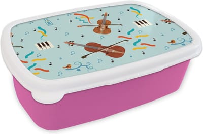 Broodtrommel Roze - Lunchbox - Brooddoos - Muziek - Cello - Noten - 18x12x6 cm - Kinderen - Meisje