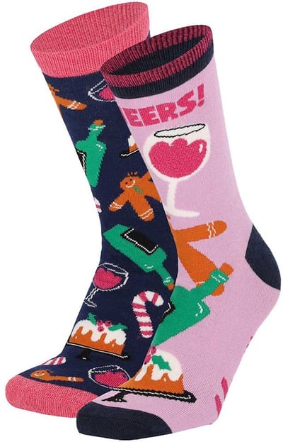 Apollo Dames Foute Kerstsokken Print 2-Pack Drank - Maat 36/41