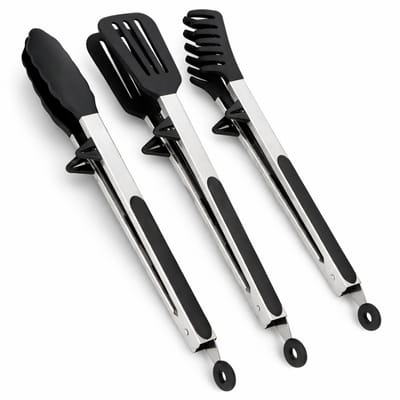 KitchenLove Vleestang Siliconen - Keukentang - Serveertang - Voor in de keuken - Spaghettitang - Set van 3 Met Pootjes - Zwart