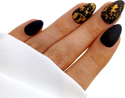 SD Press on Nails - B-151 - Plaknagels met nagellijm - XS Stiletto Kunstnagels - Matte zwart met goud -Set 20 Kunstnagels handgemaakt van gellak - Nepnagels - Accessoires - Nageltips - Nails at home - Nagellak