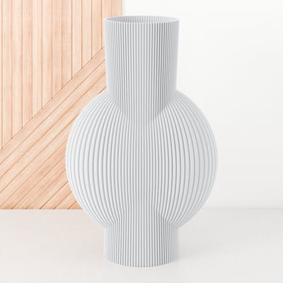 Fleuriek Vaas - Wit - H40cm - Smalle gestreepte vaas - Vaas voor vensterbank - Moderne decoratie van bio plastic - Ovale vaas