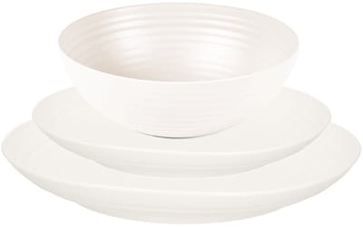 Plasticforte camping borden set - creme wit - kunststof - 3 soorten - 12x stuks - onbreekbaar servies
