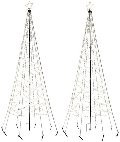 Vlaggenmast kerstboom met ster - 2x - verlichting - 480 leds - D100 x H320 cm - warm wit