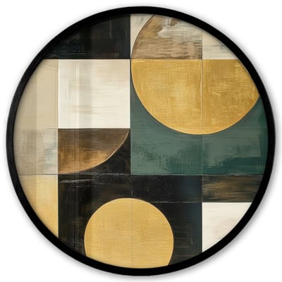 Poster in lijst Rond - Fotolijst 40x40 cm - Posters - Abstract - Goud - Brons - Vormen - Geometrisch - Ronde posterlijst zwart - Decoratie - Wanddecoratie woonkamer - Muurdecoratie slaapkamer
