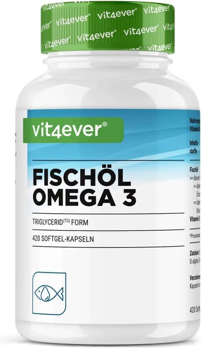 Omega 3 Visolie Triglyceride Vorm - 420 Capsules - 1000mg visolie per capsule en de omega 3 vetzuren EPA en DHA - Duurzame Visvangst - Hoge Zuiverheid Vit4ever