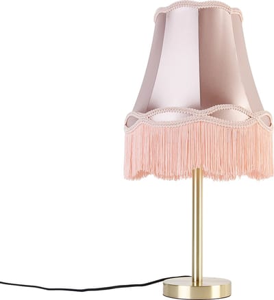 QAZQA granny - Klassieke Tafellamp met kap - 1 lichts - H 58.5 cm - Roze - Woonkamer | Slaapkamer | Keuken