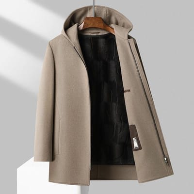 100% Wol Herfst en Winter Capuchon Dubbelzijdig Wollen Halflange Jas Goudfluwelen Voering Denim Jas Windjack Heren Denim Jas M gray