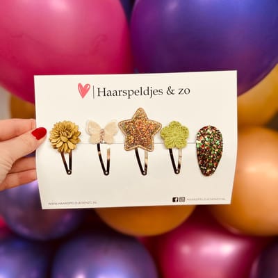 Try-out mix - mix van verschillende speldjes - bloemetjes - 5 cm speldjes - kerst - feestdagen - glitters - glimmend - groen