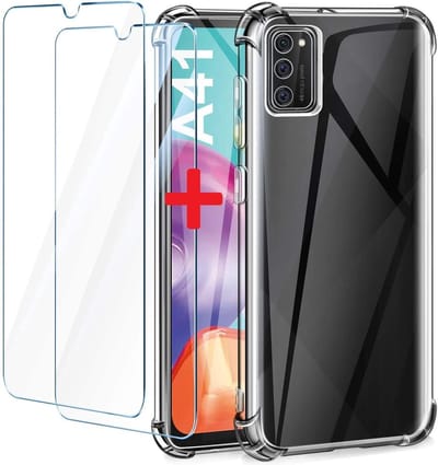 Screenprotector Geschikt voor Samsung Galaxy A41 Anti Shock Hybrid Case + 2x Glazen Screenprotector