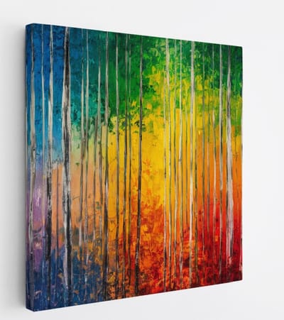 Saammp Canvas Schilderij - Kleurrijk - Abstract bos - Landschap - Natuur - 20x20 - Foto op canvas - Wanddecoratie - Muurdecoratie Woonkamer - Slaapkamer decoratie - Canvas Print