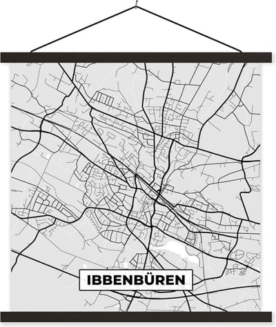 Posterhanger incl. Poster 60x60 cm - Schoolplaat - Ibbenbüren - Kaart - Plattegrond - Stadskaart - Duitsland - Textielposter - Zwarte latten - Stadskaart