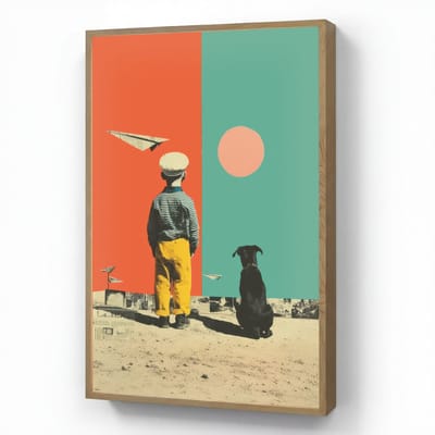 Wandlamp 70x100 cm - Oplaadbaar - Retro - Jongen - Hond - Rood - Groen - Wandlampen binnen woonkamer - Slaapkamer lamp - Decoratieve nachtlamp - Vloerlamp draadloos