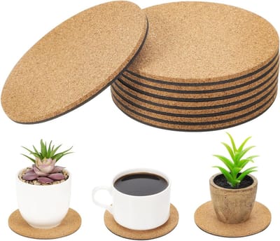 Kurken Onderzetters - Bloempot Matten - Planten Beschermen - Absorbeert Vocht - Set Van 8 - Beige