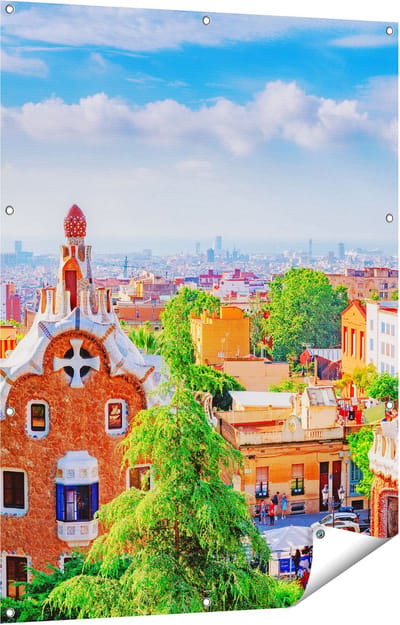 Gards Tuinposter Park G�ell in Barcelona - Kleurrijk - 90x120 cm - Tuindoek - Tuindecoratie - Wanddecoratie buiten - Tuinschilderij