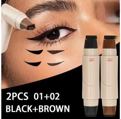2-in-1 Dubbelkop Eyeliner Set waterproof – Zwart & Bruin set van 2 eyeliners – Waterdicht – Met Wing Stempel