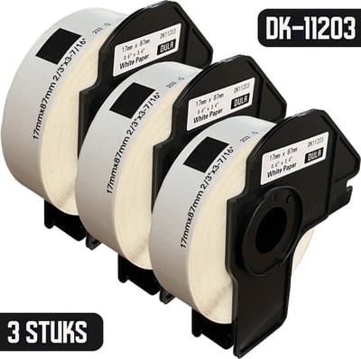 DULA Brother Compatible DK-11203 - Voorgestanst map label - 3 rollen - 17 x 87 mm - 300 labels per rol - Zwart op wit - Papier