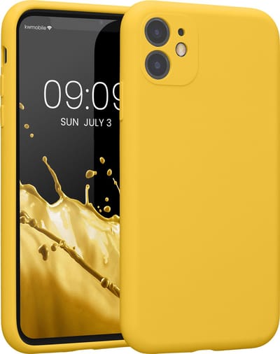 kwmobile telefoonhoesje geschikt voor Apple iPhone 11 - TPU backcover met siliconen coating - Smartphone case in stralend geel