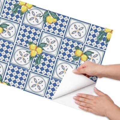 Coloray Meubel Wrap Folie - Blauw Meubelfolie - 50x100 cm - Meubelfolie Zelfklevend Citroenpatronen - Wrapfolie Keuken - Geometrische Meubelfolie - Decoratiefolie - Tafeldecoratie - Achtergronden en patronen