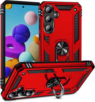 Anti-Shock Hybrid Ring Armor - Backcover Hoesje Geschikt voor: Samsung Galaxy S24 FE - Rood