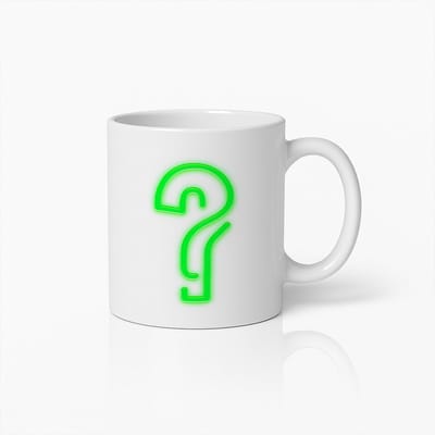 Mysterie Vraagteken Koffiemok 330ml – Uniek Neon Groen Design Beker – Leuk Cadeau voor Puzzelfans & Verzamelaars