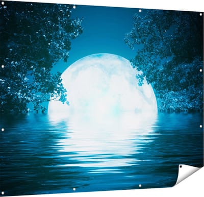 Gards Tuinposter Volle Maan in het Water - 150x120 cm - Tuindoek - Tuindecoratie - Wanddecoratie buiten - Tuinschilderij