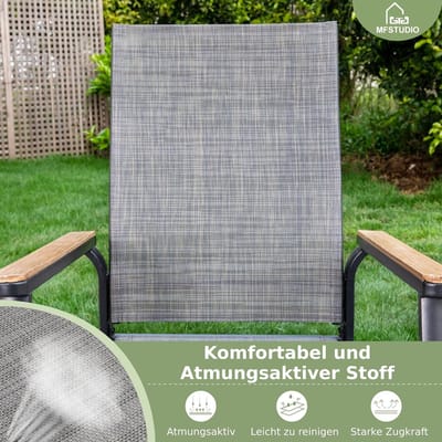 Tuinmeubelset 6 Personen 152x96x71 cm – Metalen Tuintafel met Parasolgat + 4 Stapelbare Aluminium Tuinstoelen – Weerbestendig, Roestvrij, Modern Design voor Tuin & Terras – Nicolehome