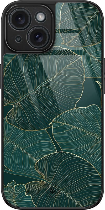 Casimoda® hoesje - Geschikt voor iPhone 15 - Monstera Leaves - Luxe Hard Case Zwart - Backcover telefoonhoesje - Groen