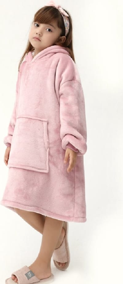Hoodie Deken Extra LANG – Hoge Kwaliteit Sherpa Fleece – West - 75 cm – Kinderen Roze