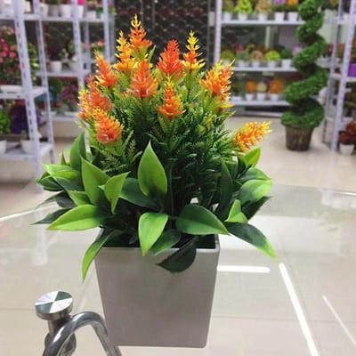 Nieuwe Kunstmatige Potplant Met Pot Bonsai Kunstzijde Bloem Binnen Buiten Huis Tuin Kantoor Decoratie Planten Ornamenten oranje