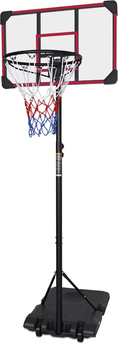 Basketbalstandaard 170-213 cm - Verstelbaar met Rollen - Rood Zeefdruk Design Indoor Outdoor - Staal - Rood