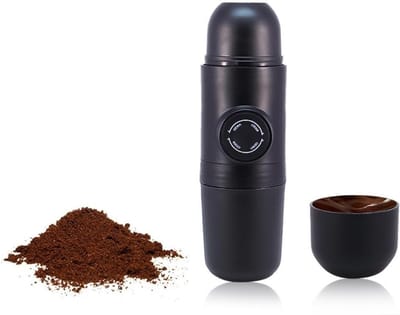 Mini-espressomachine - 20×6cm - Draagbare handmatige koffiezetter - met opvouwbare handgreep - Geschikt voor reizen, kamperen, thuiskantoor en buitengebruik - Zwart - 5stuk
