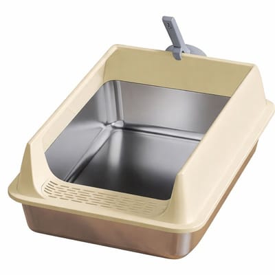 RVS Kattenbak - Extra Grote Roestvrijstalen Kattenbak – Halfgesloten XL Kattenbak – 60x40x30cm – Beige – Kattentoilet - Met Kattenbakschep