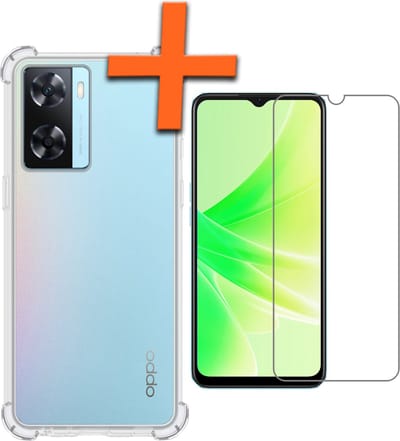 Hoes - Met Screenprotector - Geschikt voor OPPO A57s - Sterk & Shockproof - Siliconen Case - Back Cover - Telefoon Hoes - Shock Proof - Transparant