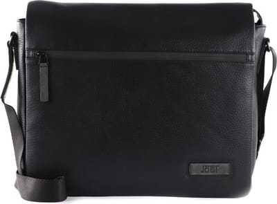 JOST Leren Schoudertas Laptoptas met laptopvak Stockholm Shoulderbag Black Zwart