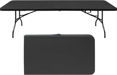 Klaptafel 244 cm - Draagbare Heavy Duty Vouwtafel met Handvat - Multifunctioneel voor Camping Picknick Indoor Outdoor - Kunststof - Zwart