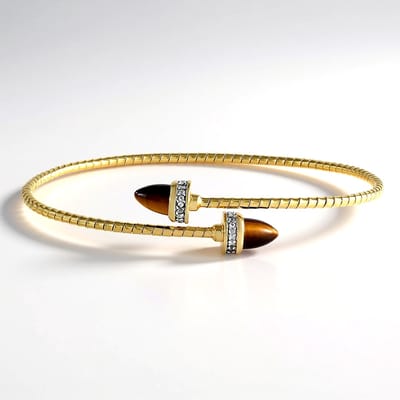 Cavill - Zilveren Armband 925 Sterling Zilver Verguld - 1,71 ct Tijgeroog en 0,243 ct Witte Topaas - Elegante Dames Sieraad - Flexibel Comfort