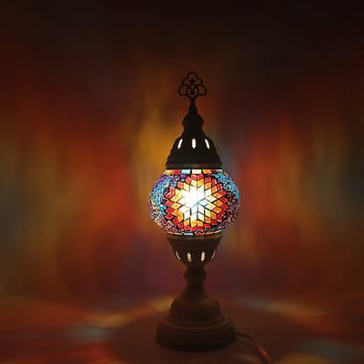 Turkse Lamp - Mozaïek Tafellamp - Hoog model Ø 12 cm - 1 stuk - Handgemaakt en kleurrijk