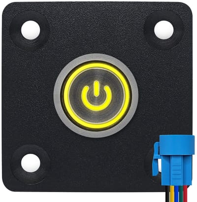 ProRide Metalen drukschakelaar Inbouwpaneel 12V ON-OFF - 16mm - met Aansluitkabel - 12V/24V - LED indicatie Geel