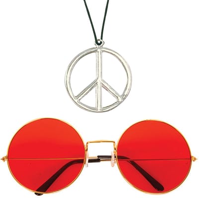Widmann - Hippie Flower Power verkleed set peace ketting en ronde rode glazen party bril