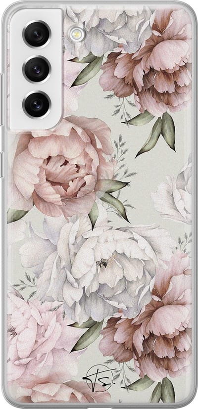 Hoesje geschikt voor Samsung Galaxy S21 FE - Klassieke bloemen - Soft Case - TPU - Bloemen - Beige - Mooie Telefoonhoesjes