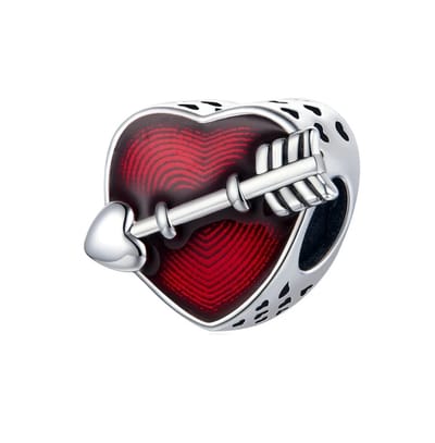 Rode Hart Bedel met Pijl – RomyStones – 925 Sterling Zilver – First Love- Voor aan je Bedelarmband