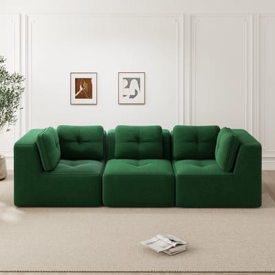 Frameloze combinatiestoel - modulaire hoekbank - corduroy - diepe zitting driezitsbank voor woonkamer - antislip ontwerp - groen