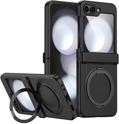 Lunso Geschikt voor Samsung Galaxy Z Flip 7 FE / Z Flip6 backcover hoesje met magnetisch-ring - Zwart
