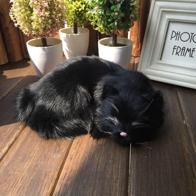 Schattig Realistisch Simulatie Kat Speelgoed Pluche Dier Mini Simulatie Kat Poppetje Levensgetrouw Miniatuur Pluche Slapende Katten Speelgoed voor Kinderen zwart