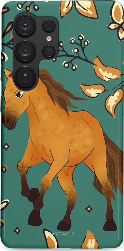 Casetastic Hoesje Geschikt voor Samsung S25 Ultra - Stijlvolle Beschermende Duo-layer Case - Groene bruine Paarden elegantie - Paris