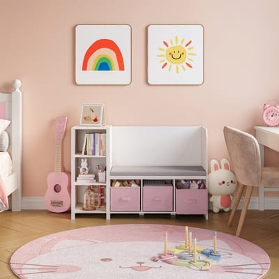 Kinderrek Høylandet met zitbank 76x112x40 cm wit en roze [en.casa]