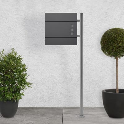 Brievenbus zuil - Postkast standaard - Buitenpost ontvangen - Met krantenvak en slot - 120cm hoog - Antraciet