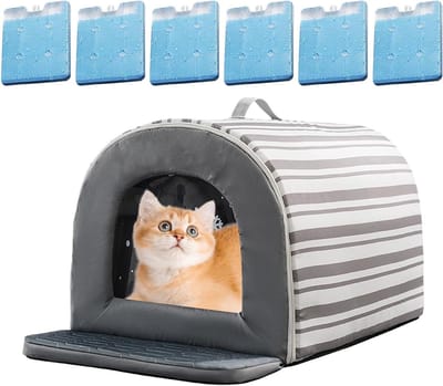 Kattenkoelhuis - Huisdier Tent - Koel Verblijf - Met IJs Packs - L 50x40x35cm - Grijs