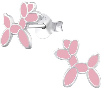 Joy|S - Zilveren hond oorbellen - 8 x 9 mm - roze ballonhond oorknoppen voor kinderen
